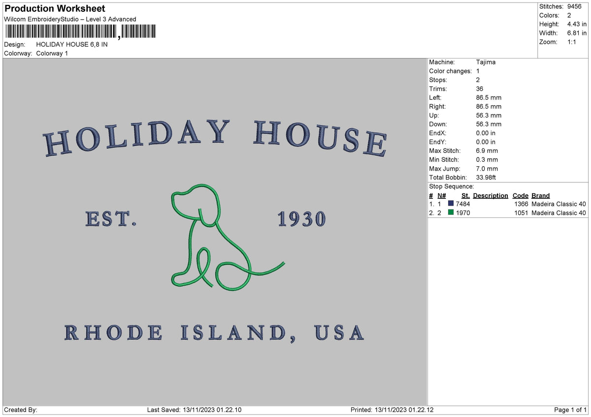 Dog Island Embroidery File 6 sizes