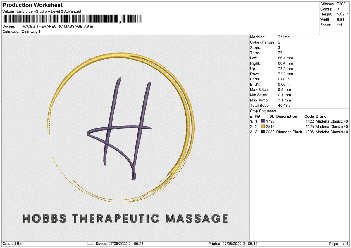 HOOBS THERAPEUTIC MASSAGE Embroidery