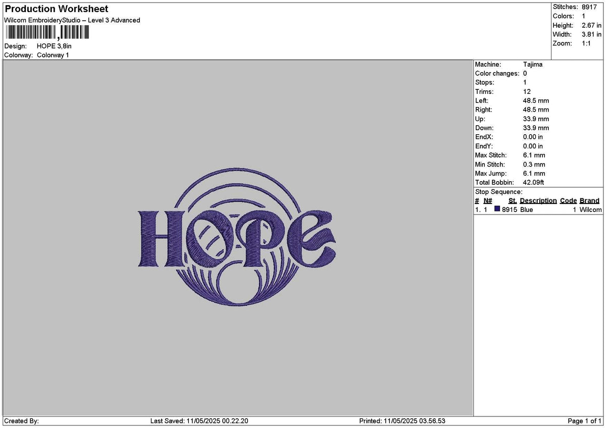 Hopetext 1105 Embroidery File 6 sizes