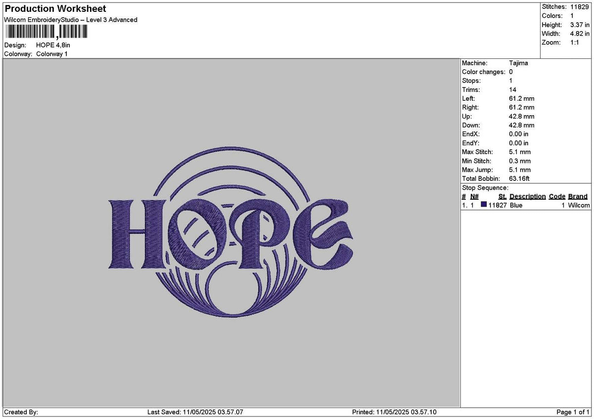 Hopetext 1105 Embroidery File 6 sizes