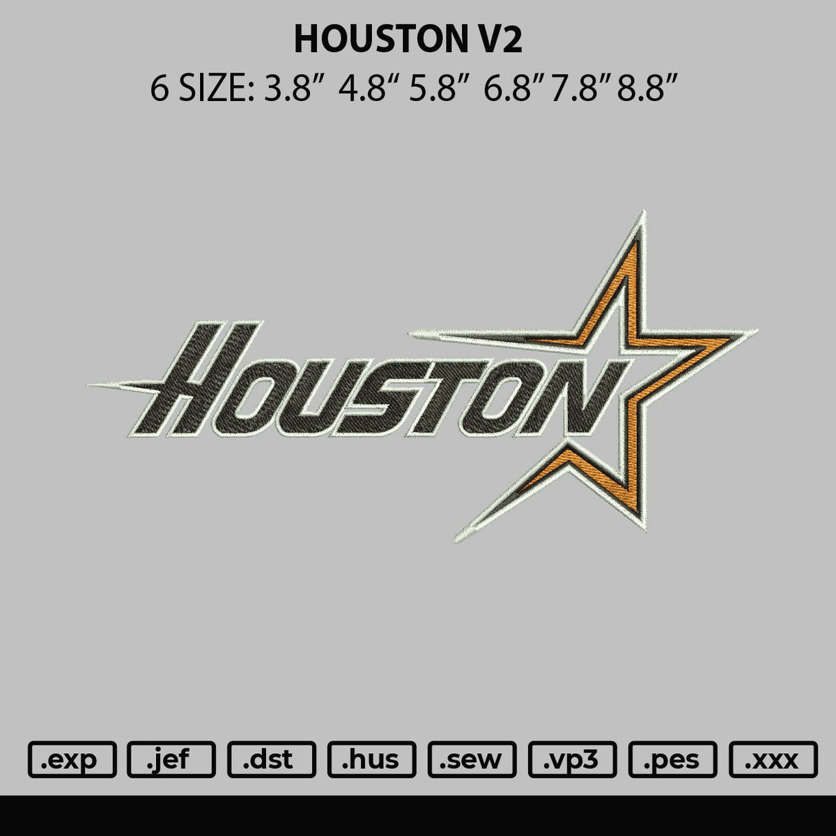 Houston V2 Embroidery File 6 sizes