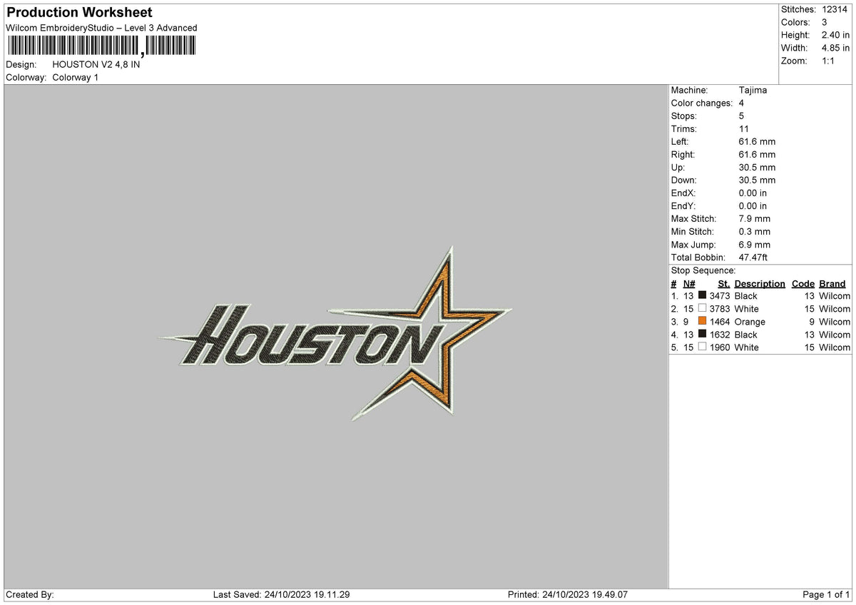 Houston V2 Embroidery File 6 sizes