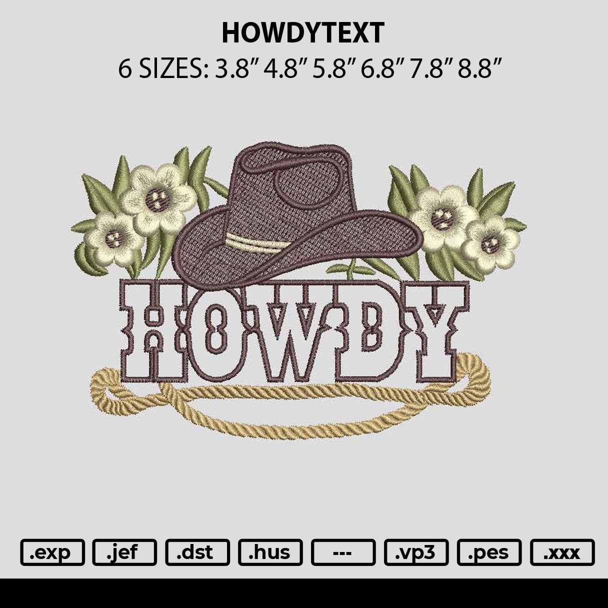 Howdytext Embroidery File 6 sizes