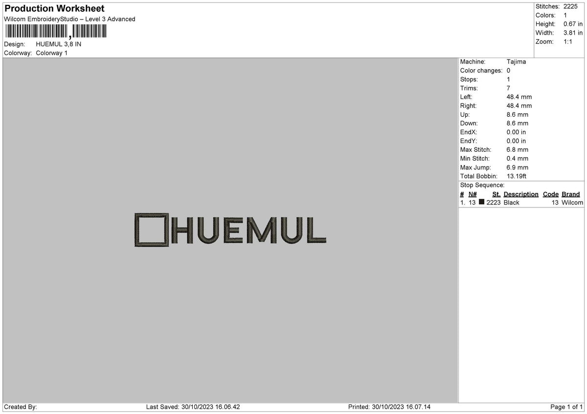 Huemul Txt Embroidery File 6 sizes