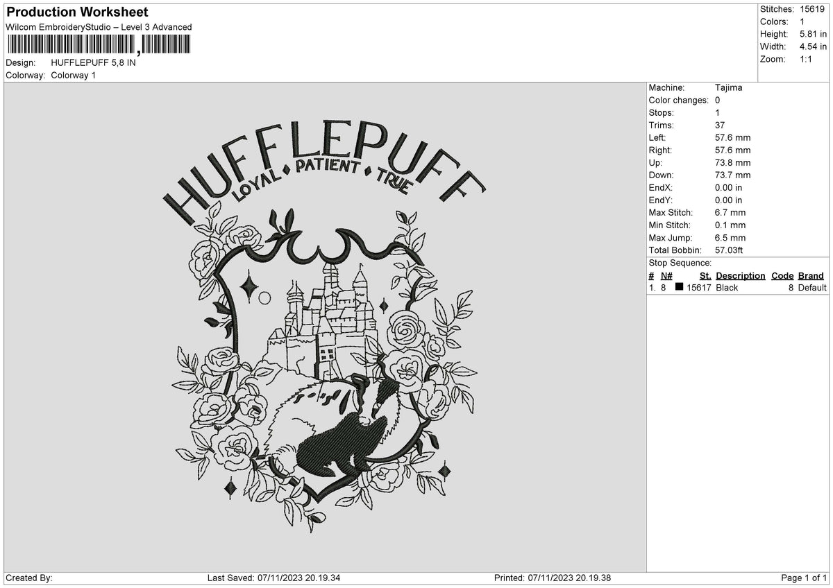 Hufflepuff 0711 Embroidery File 6 sizes