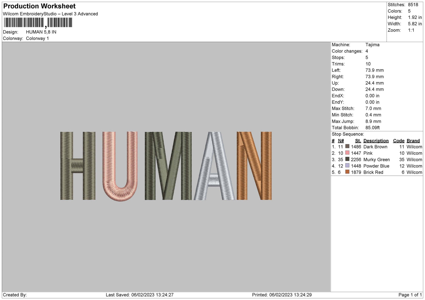Human Embroidery File 6 sizes