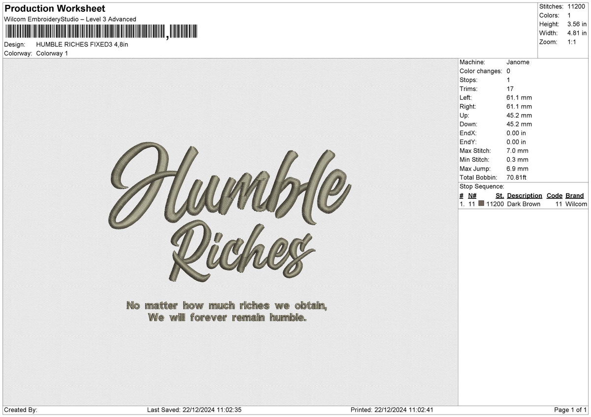 HUMBLE RICHES Embroidery File 6 size