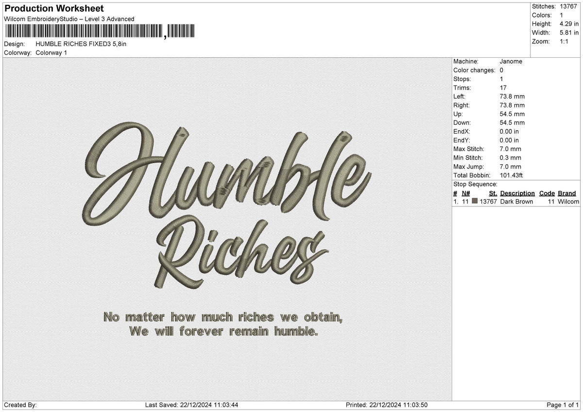 HUMBLE RICHES Embroidery File 6 size