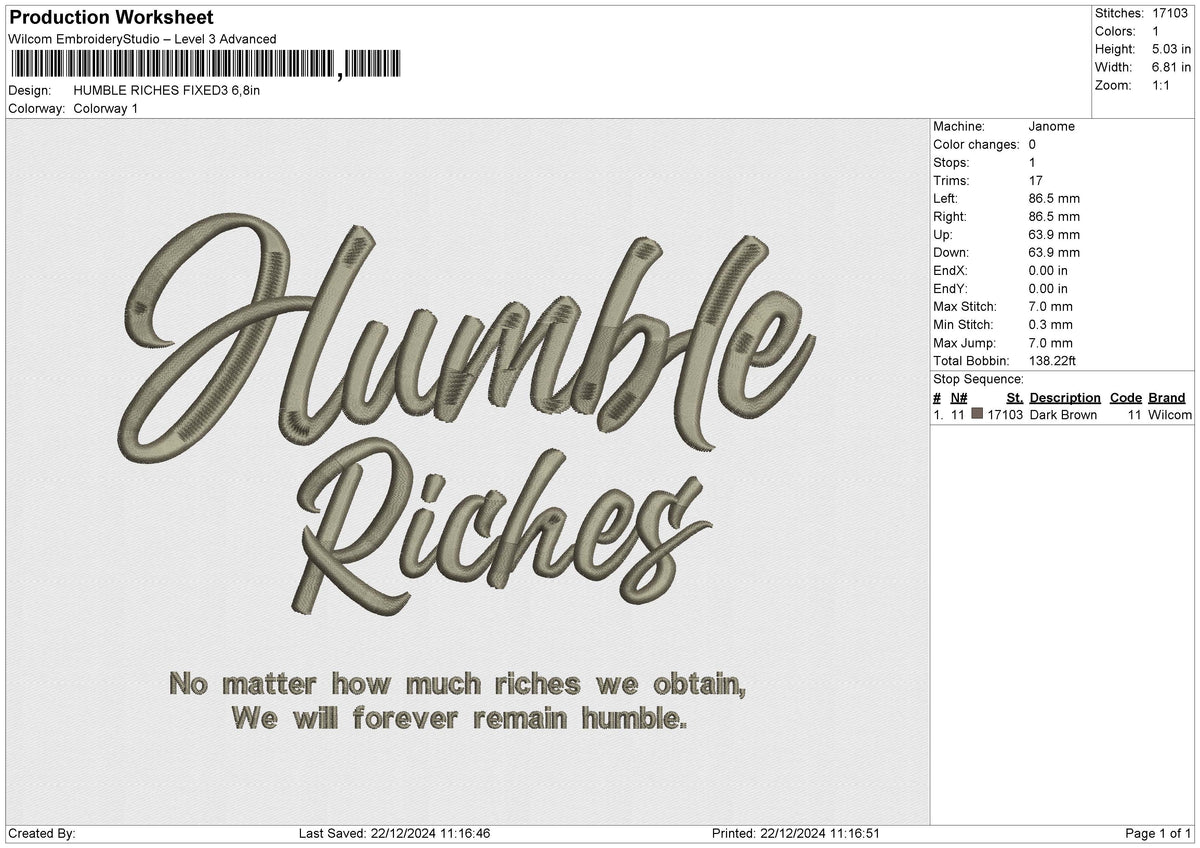 HUMBLE RICHES Embroidery File 6 size