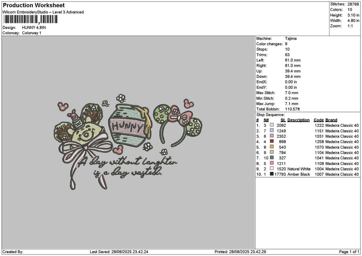 Honey2808 Embroidery File 6 sizes