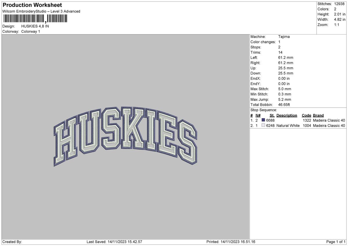 Huskies 02 Embroidery File 6 sizes