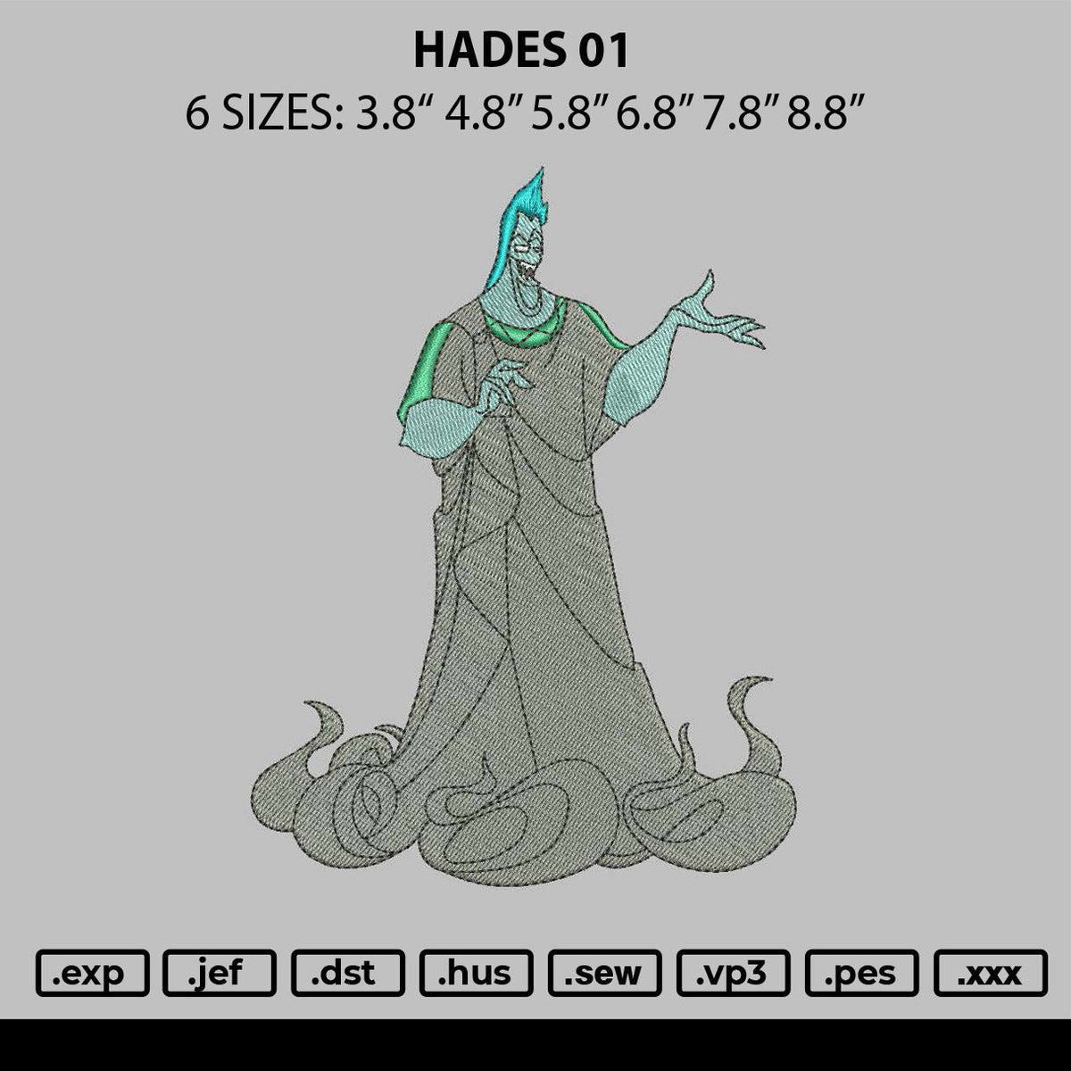 Hades 01 Embroidery File 6 sizes