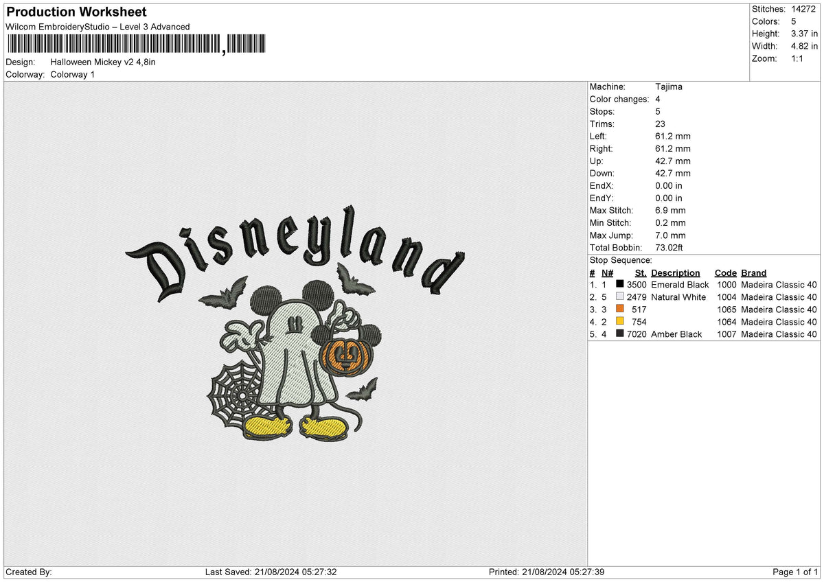 Halloween Mickey v2 Embroidery File 6 sizes