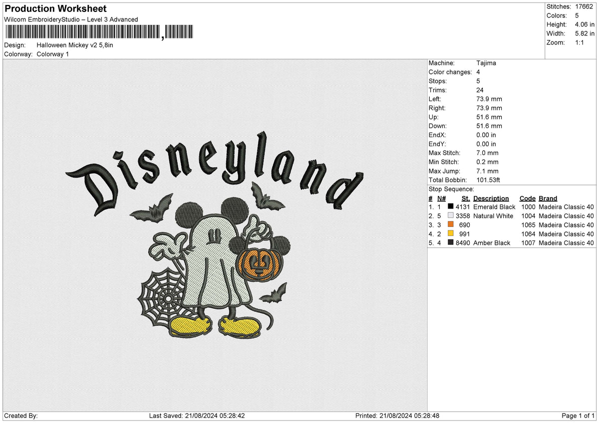 Halloween Mickey v2 Embroidery File 6 sizes