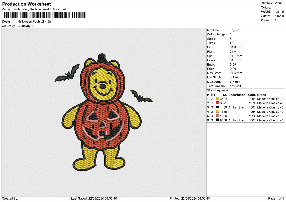 Halloween Pooh v2 Embroidery File 6 size