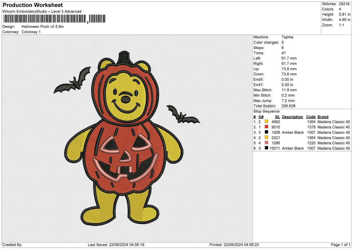 Halloween Pooh v2 Embroidery File 6 size