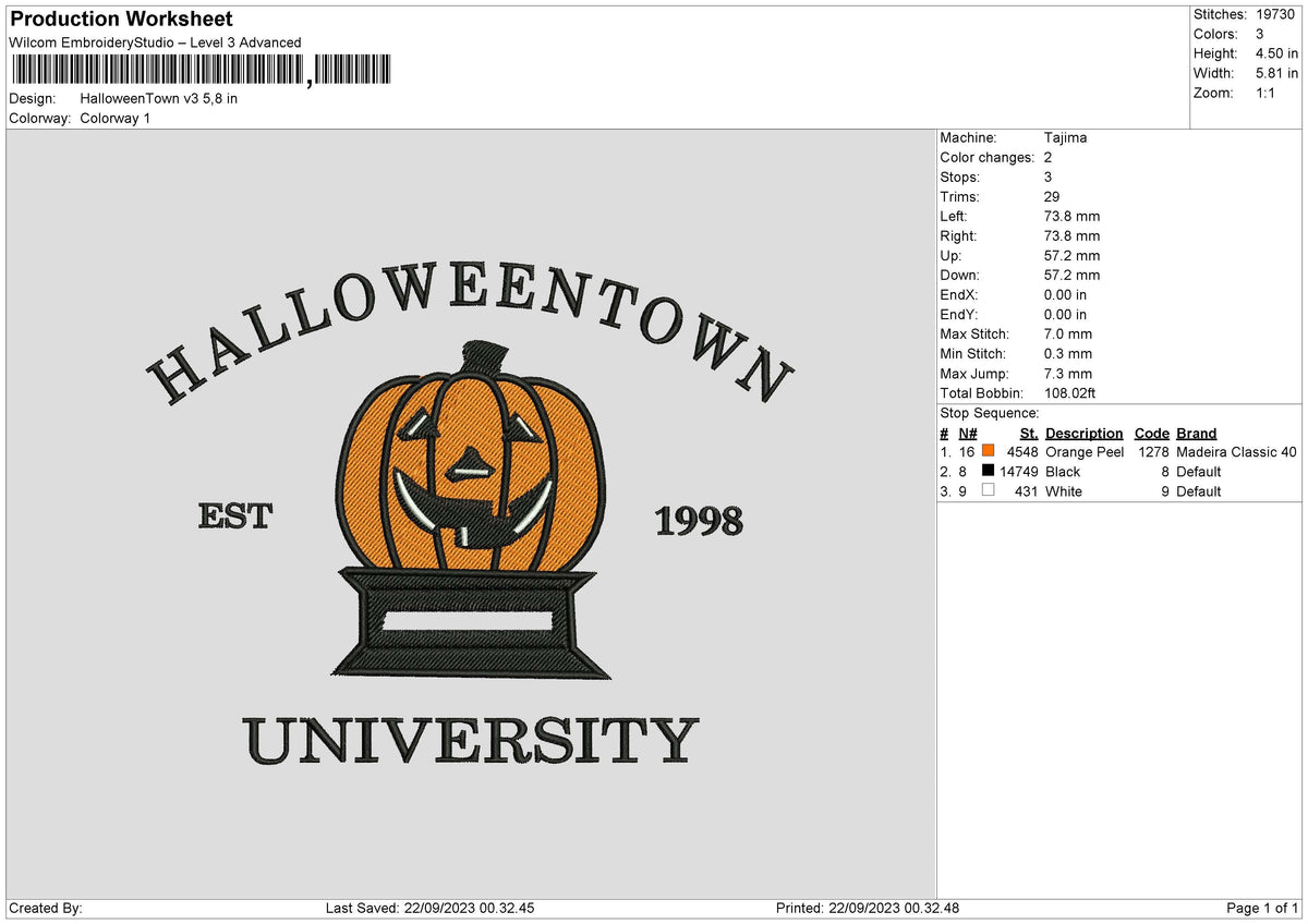 Hallotown V3 Embroidery File 6 sizes
