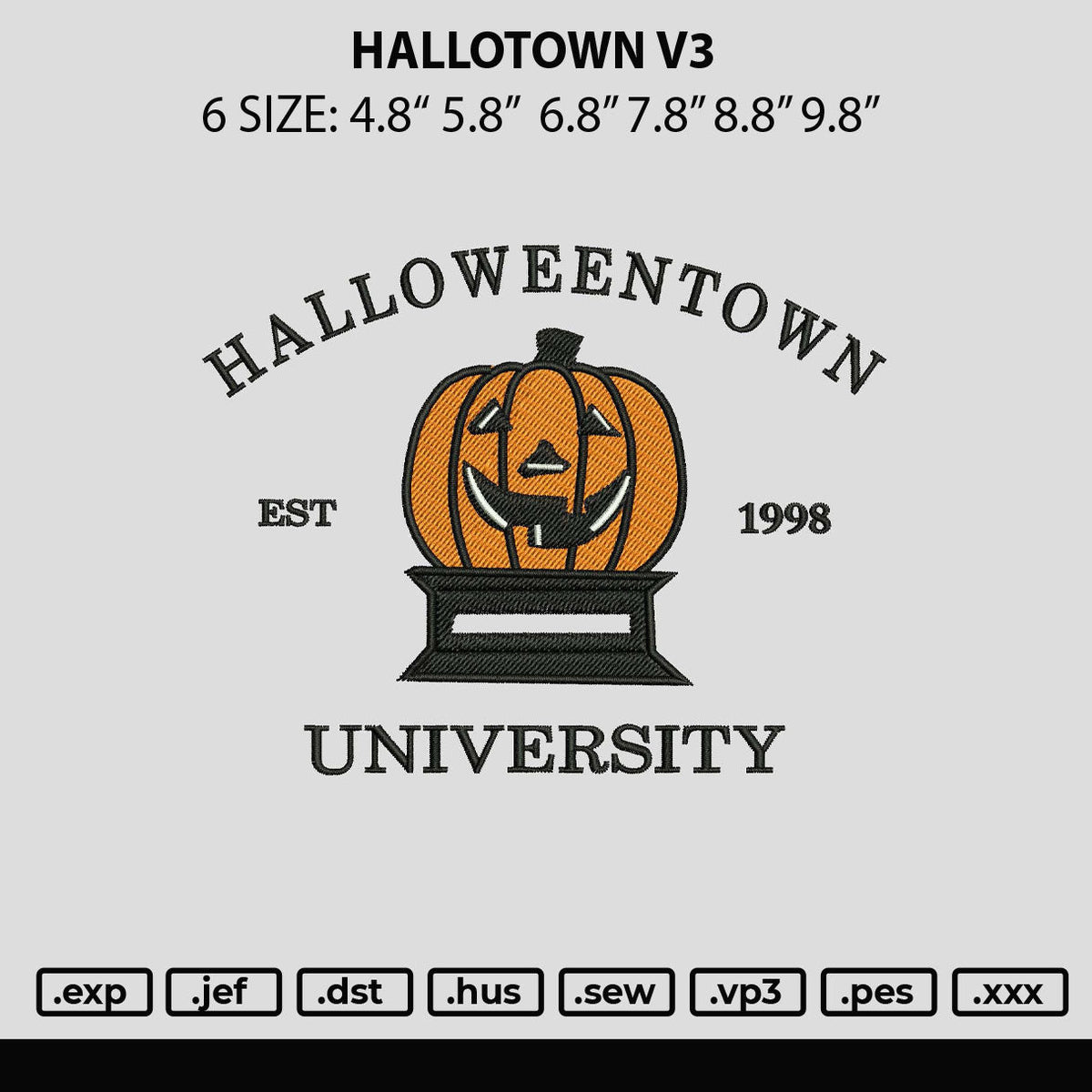 Hallotown V3 Embroidery File 6 sizes