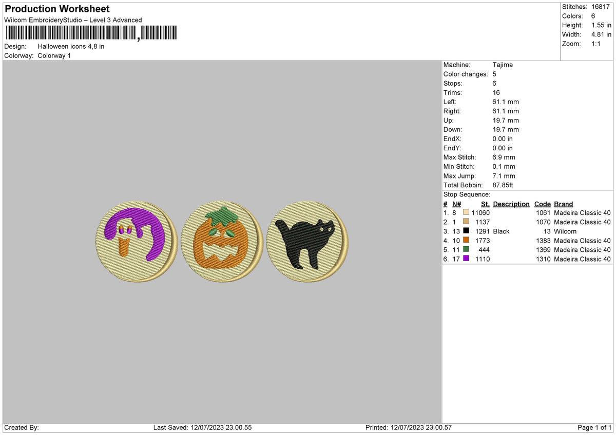 Halloween Icon Embroidery File 6 sizes