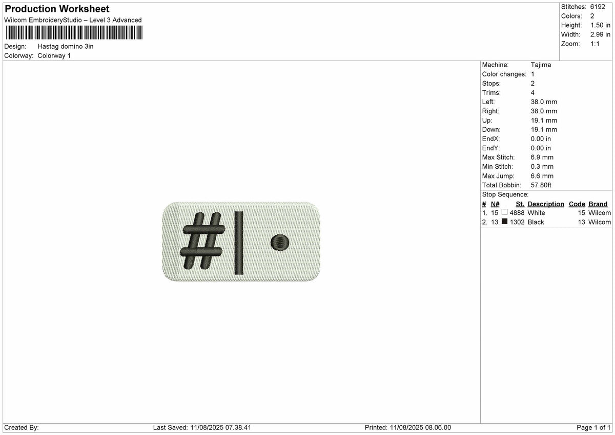Hastag Domino Embroidery Machine File
