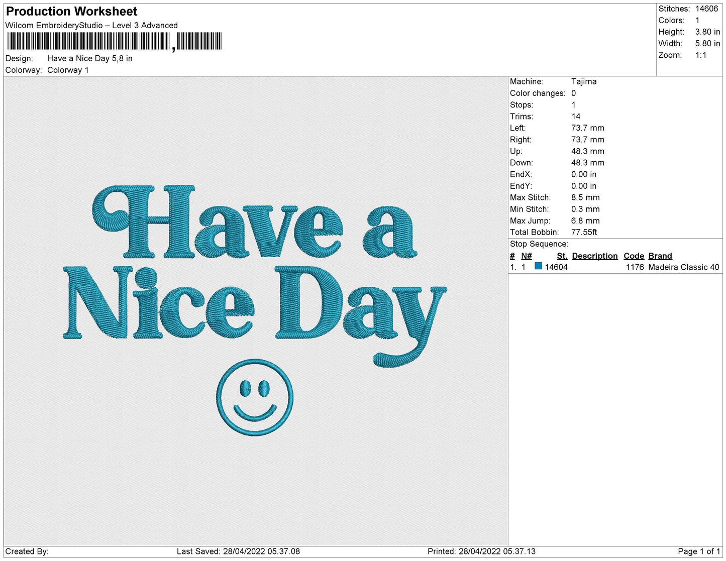 Have a Nice Day Embroidery