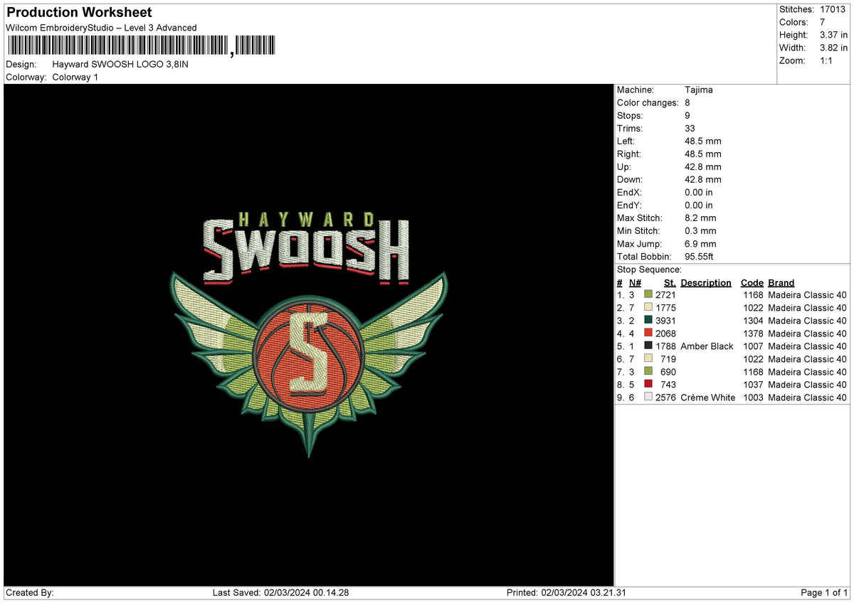 Swoosh S Embroidery File 6 sizes