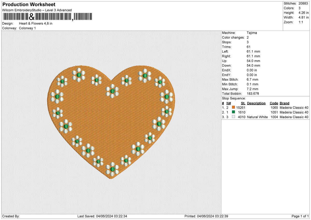 Heart & Flowers Embroidery File 6 size