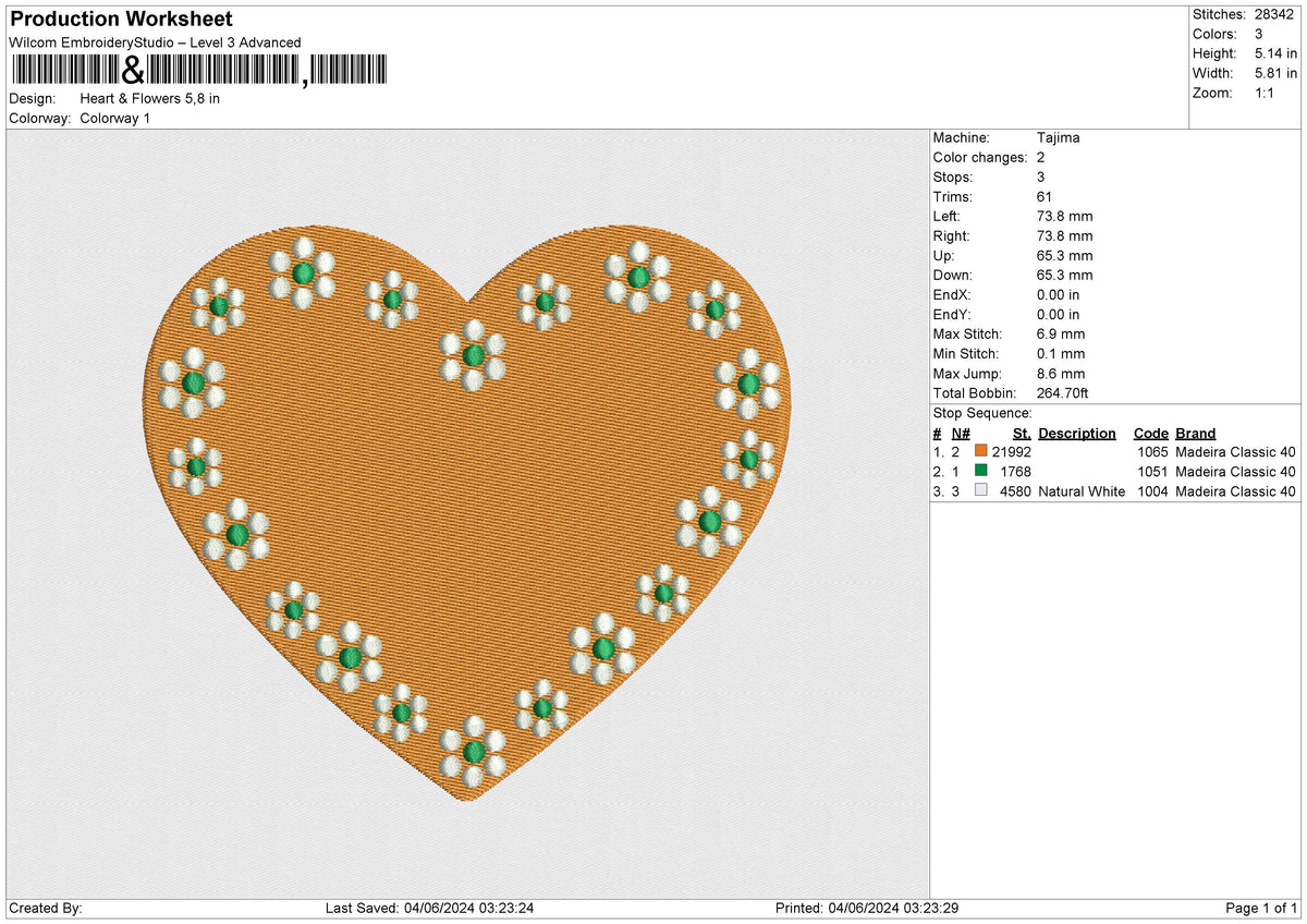 Heart & Flowers Embroidery File 6 size