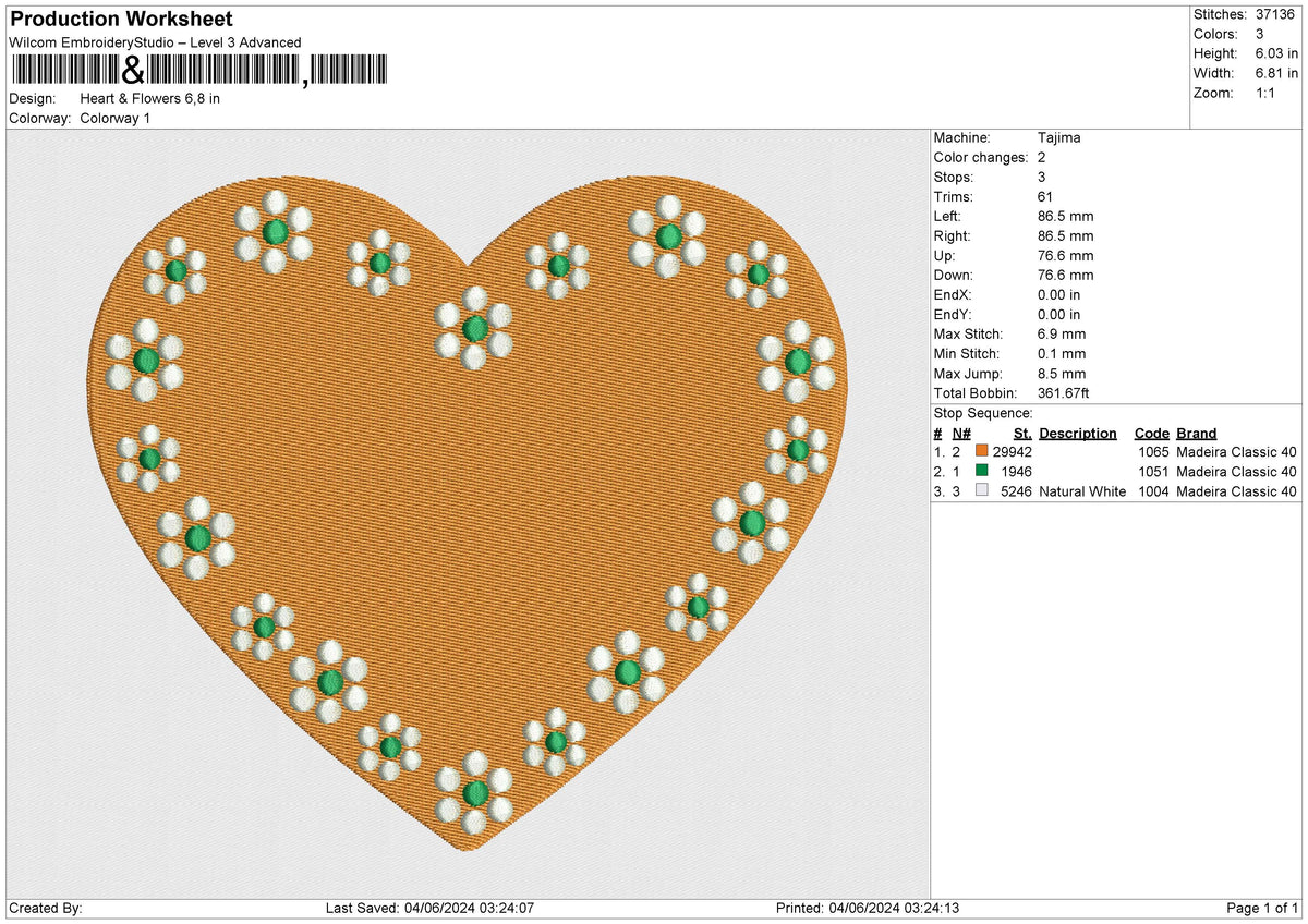 Heart & Flowers Embroidery File 6 size