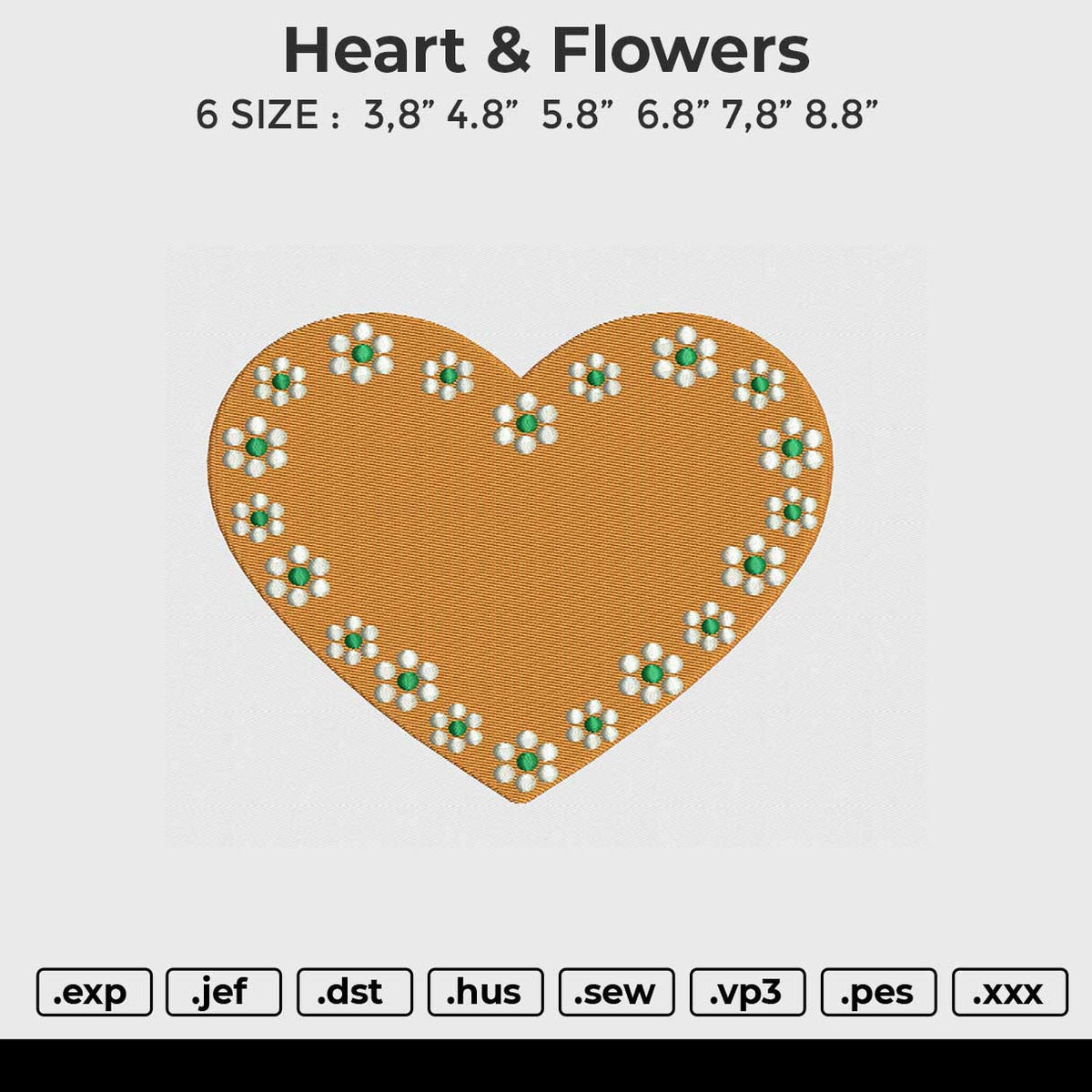 Heart & Flowers Embroidery File 6 size