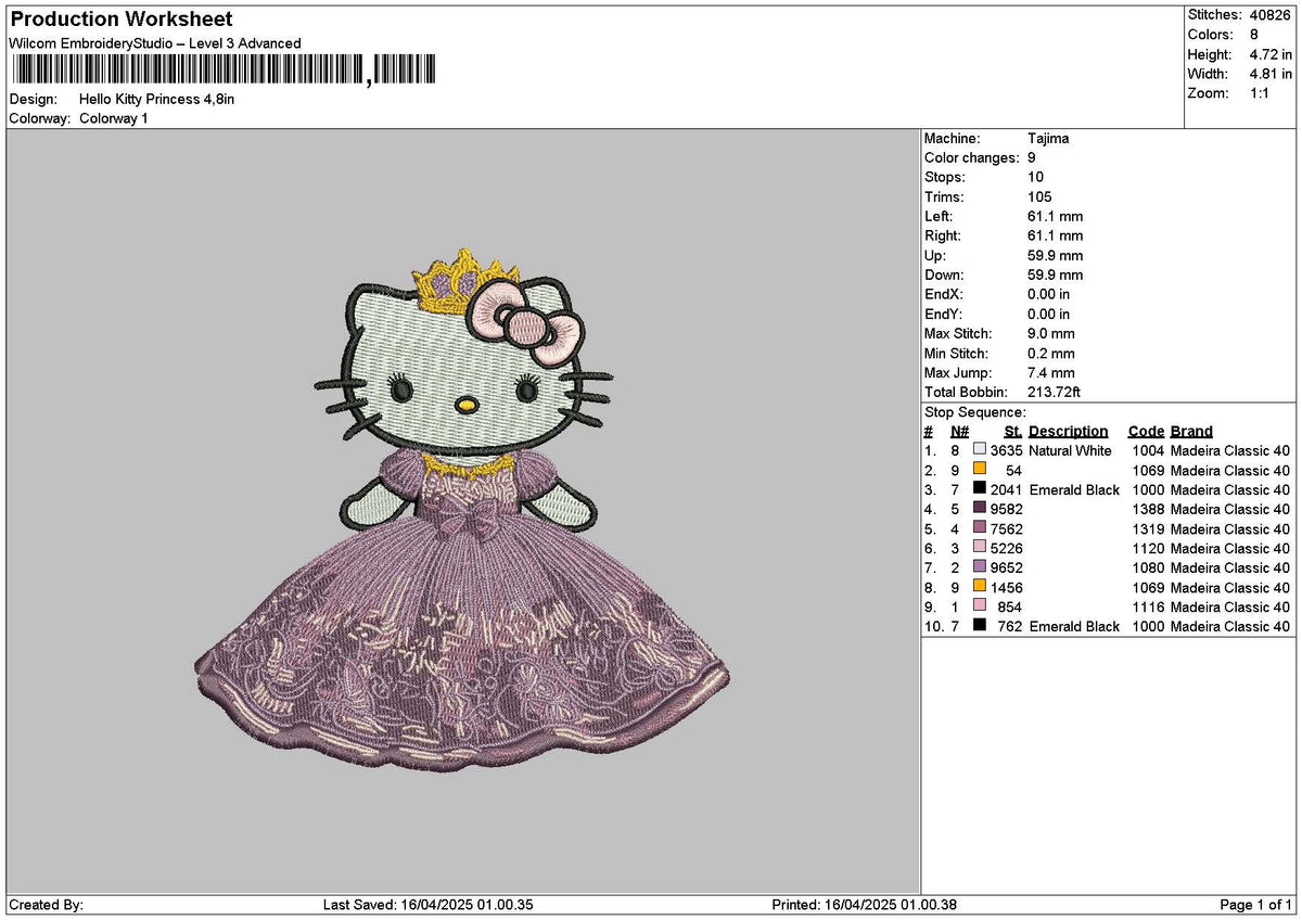 Kitty Princess 01 Embroidery File 6 sizes