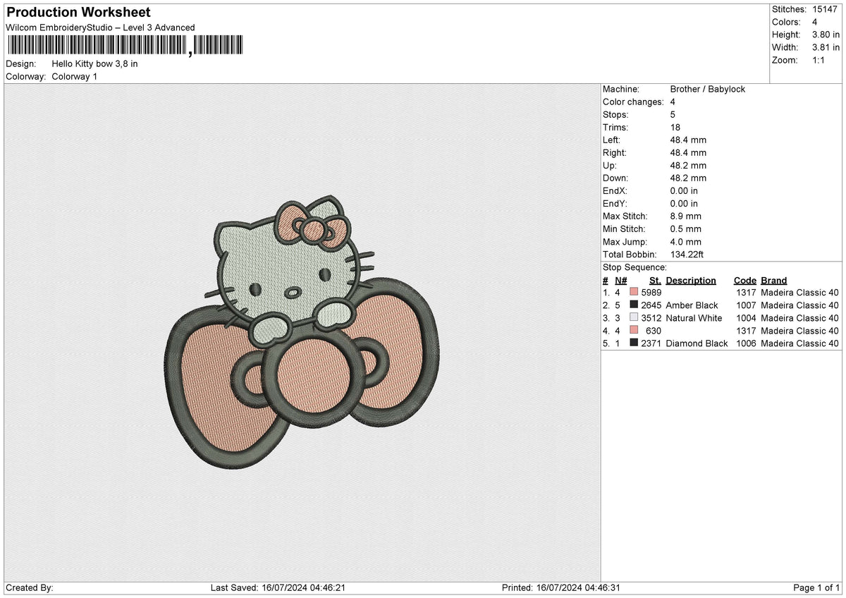 Hello Kitty bow Embroidery File 6 size