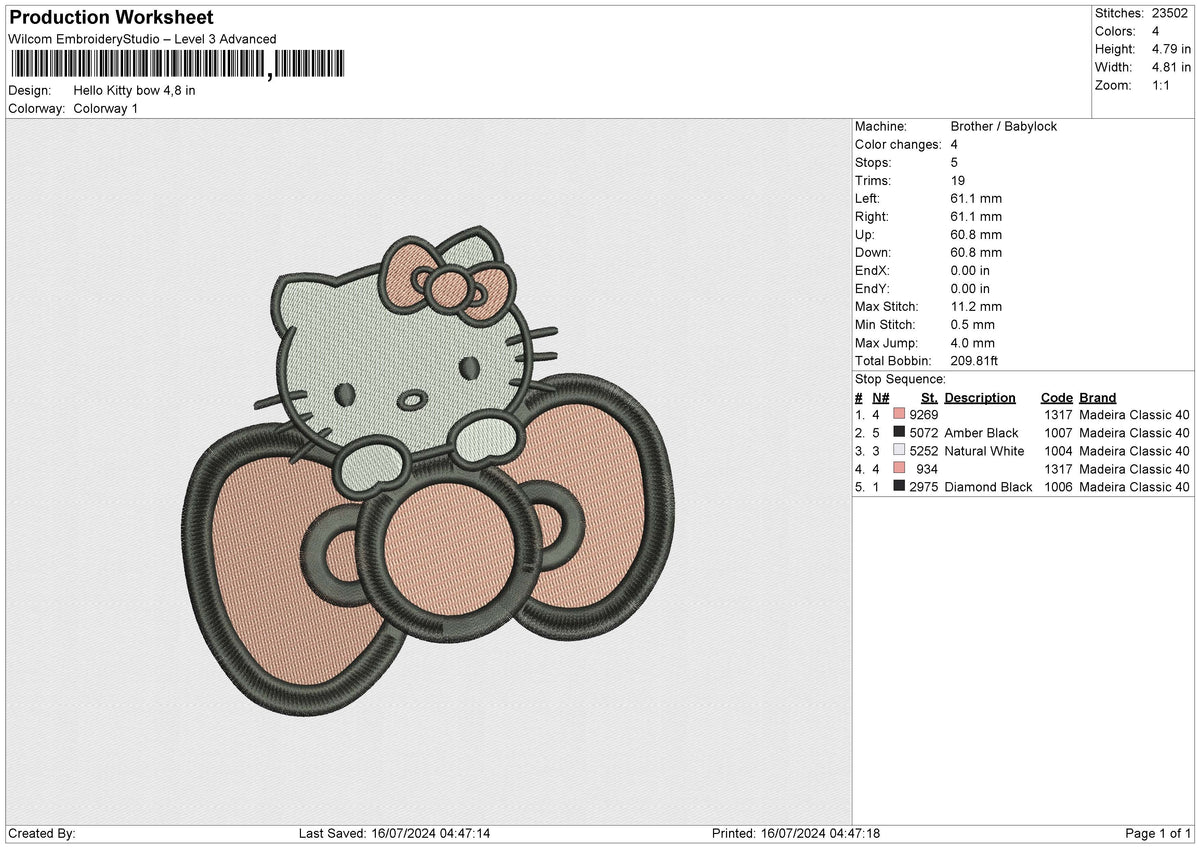 Hello Kitty bow Embroidery File 6 size