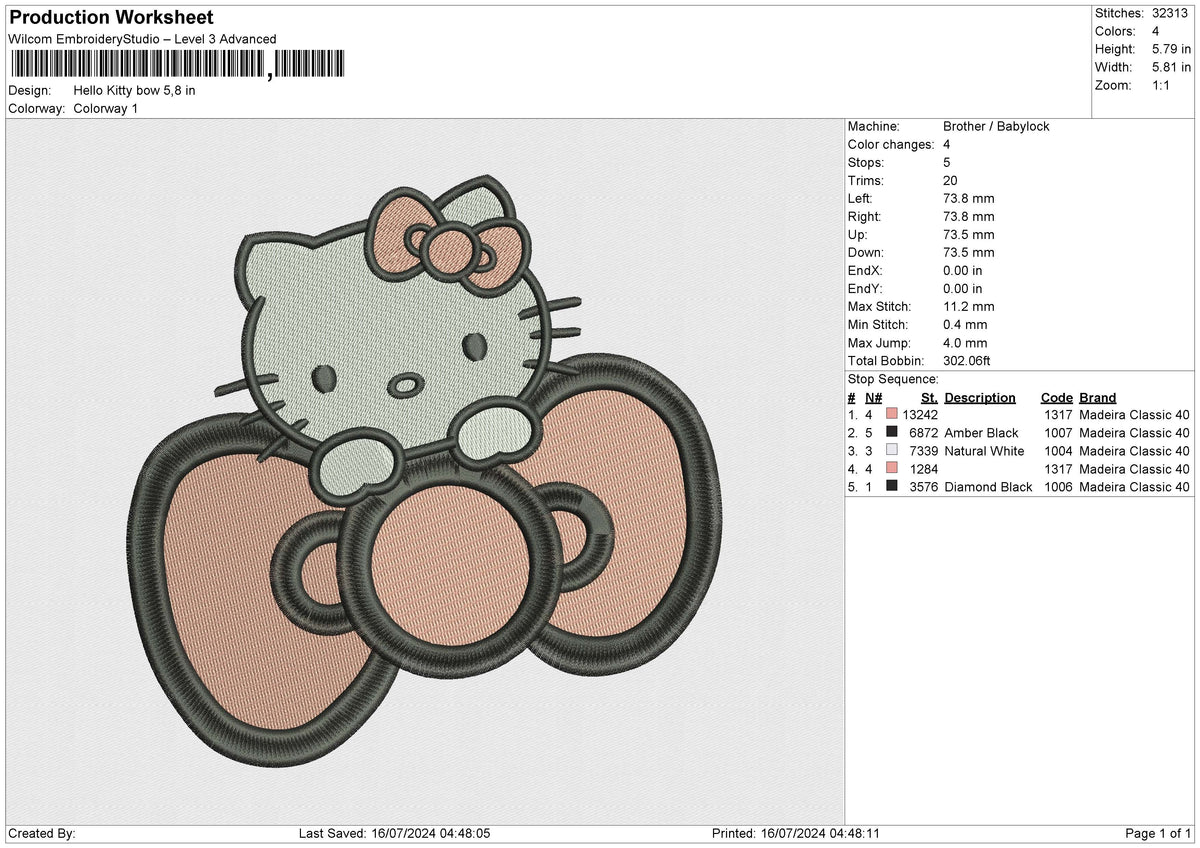 Hello Kitty bow Embroidery File 6 size