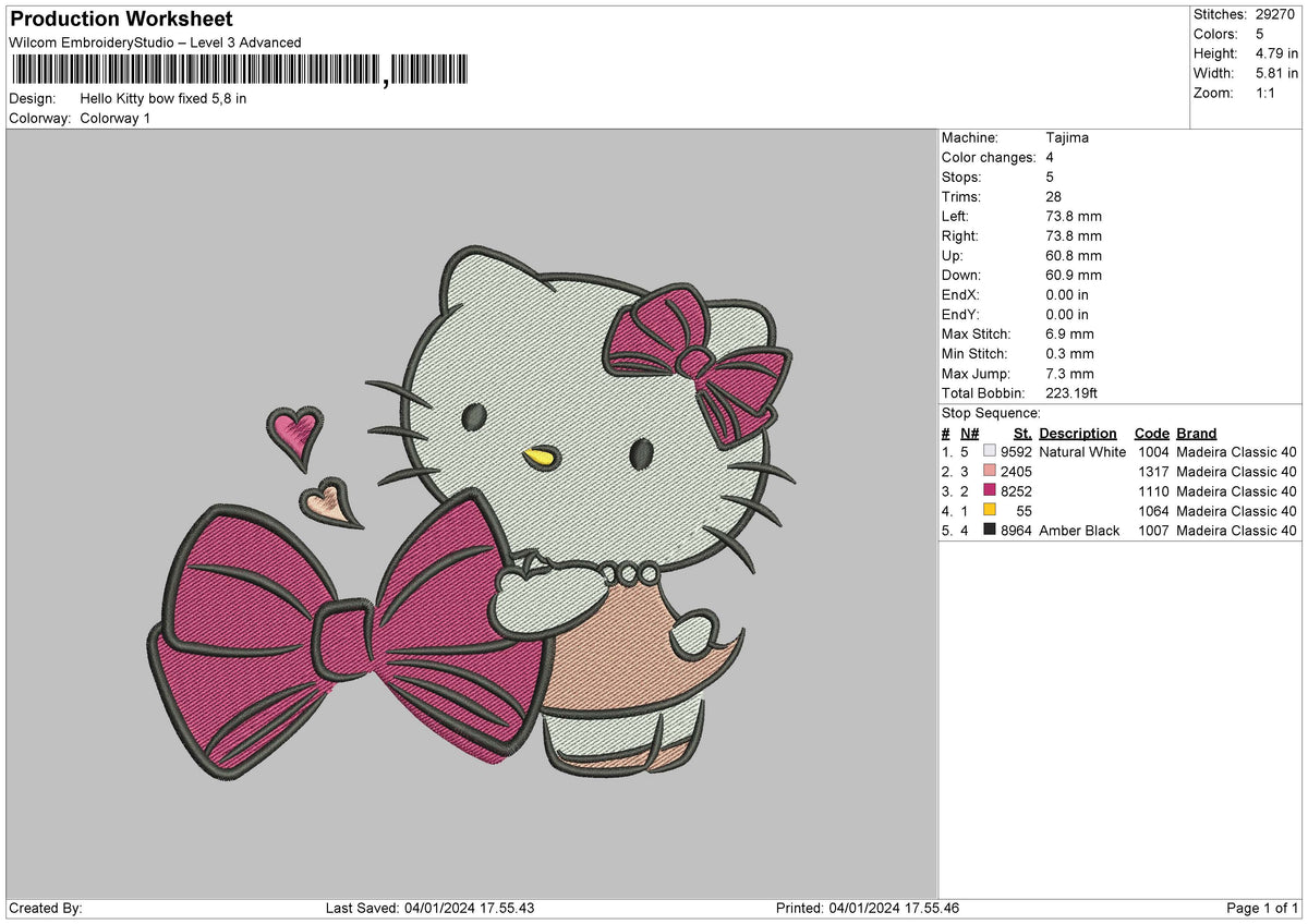 Hk Bow Embroidery File 6 sizes