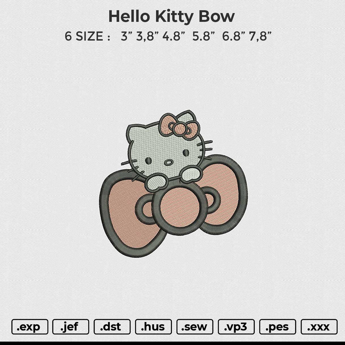 Hello Kitty bow Embroidery File 6 size