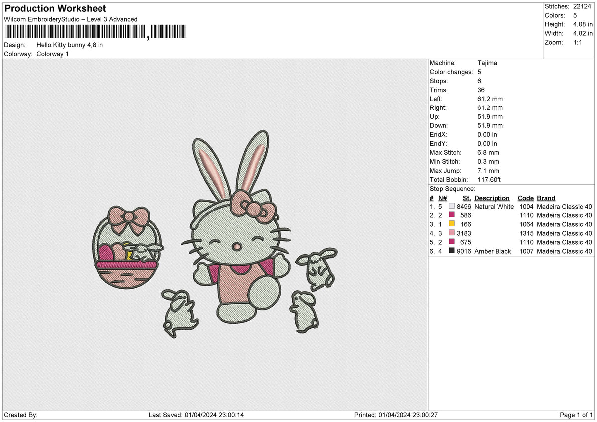 Hello Kitty bunny Embroidery File 6 size