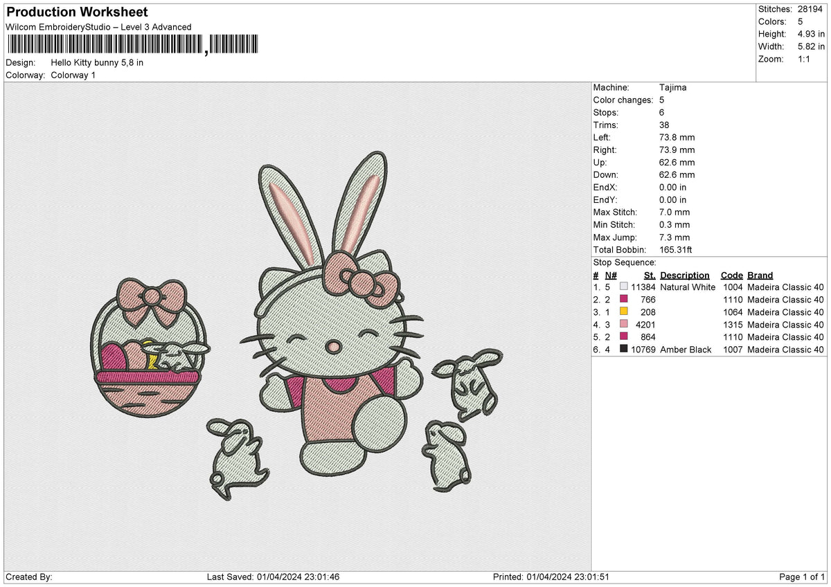 Hello Kitty bunny Embroidery File 6 size