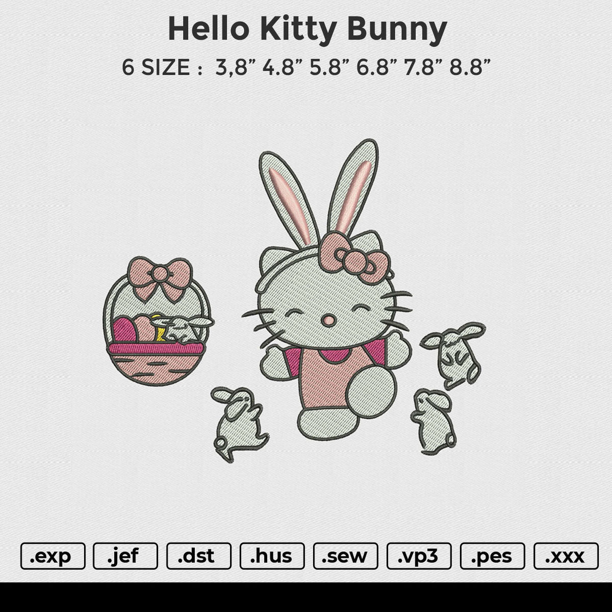 Hello Kitty bunny Embroidery File 6 size