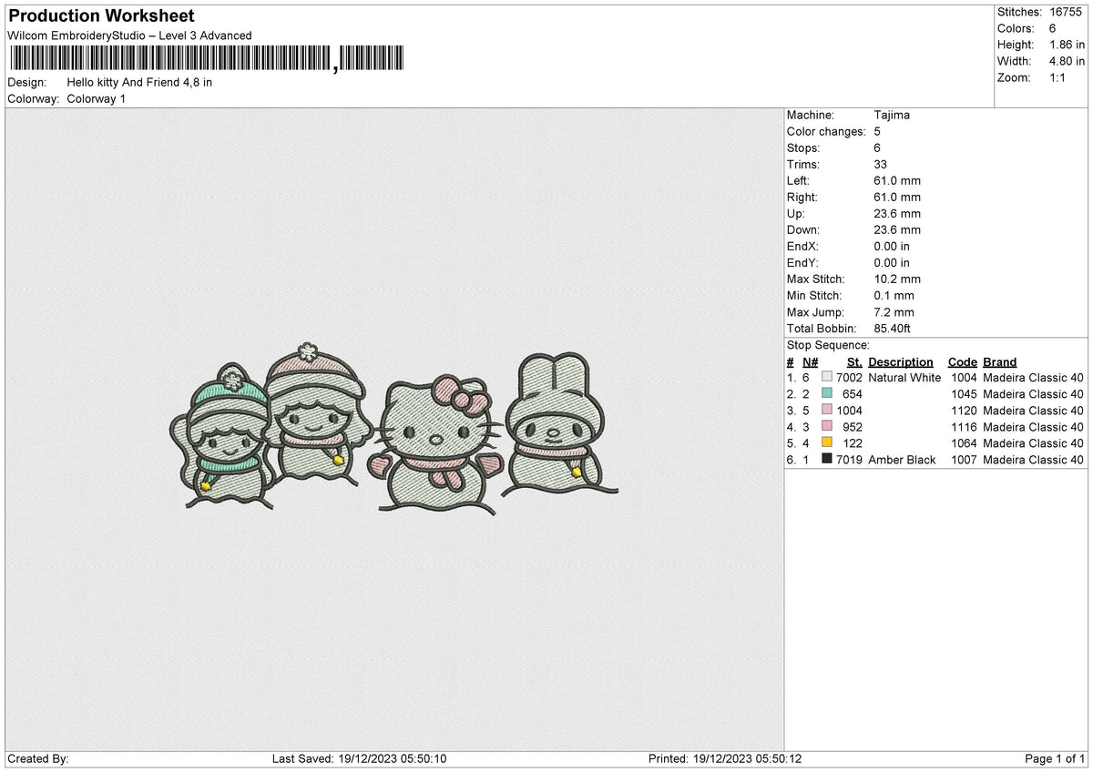 Hello kitty And Friend Embroidery File 6 size