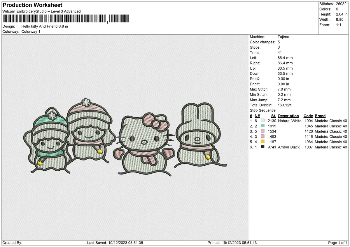 Hello kitty And Friend Embroidery File 6 size