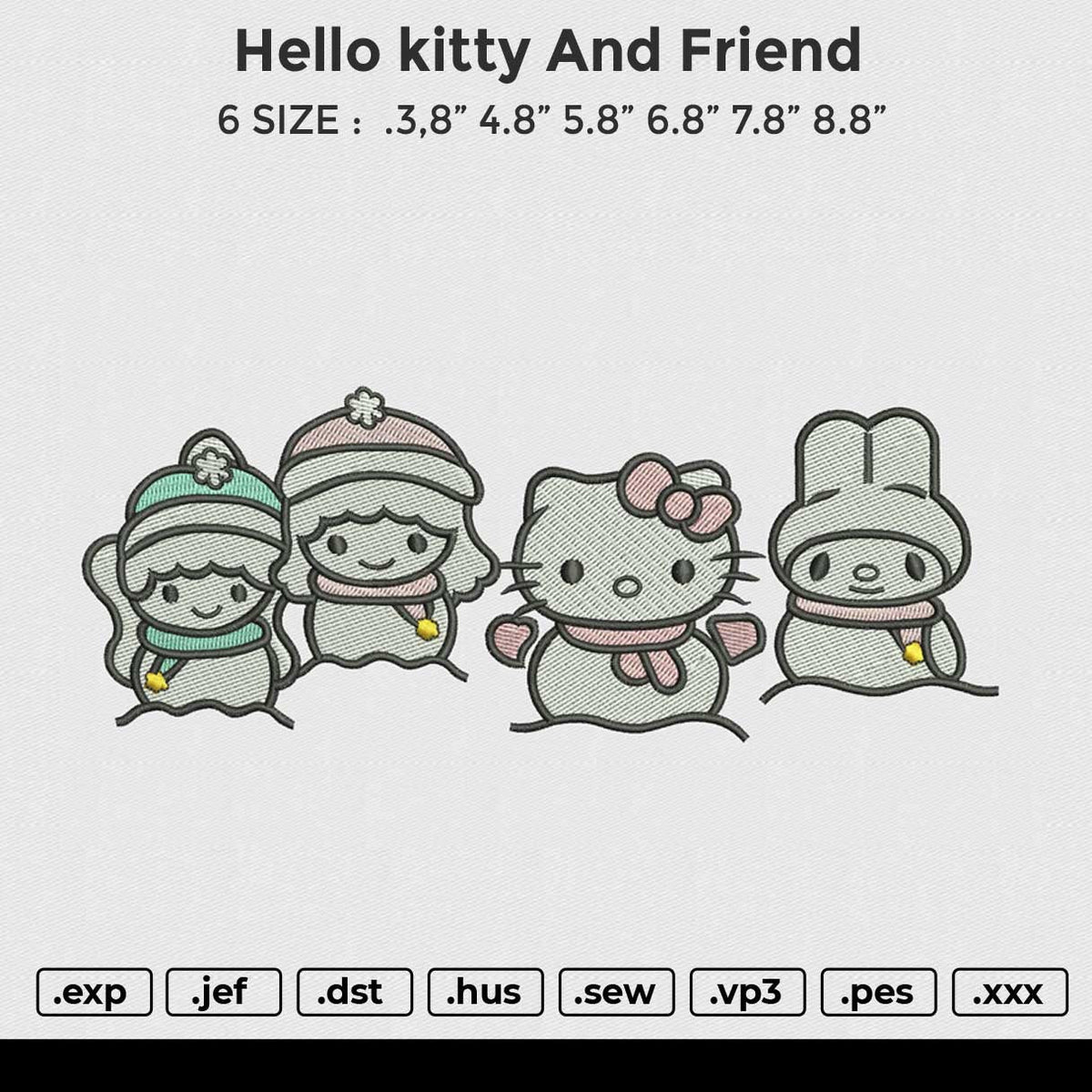 Hello kitty And Friend Embroidery File 6 size