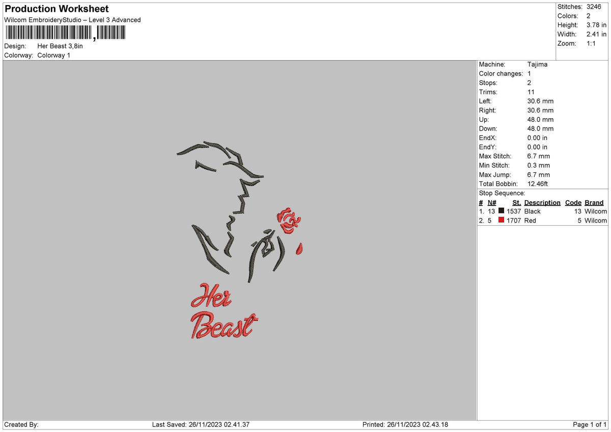 Beast Line Embroidery File 6 sizes