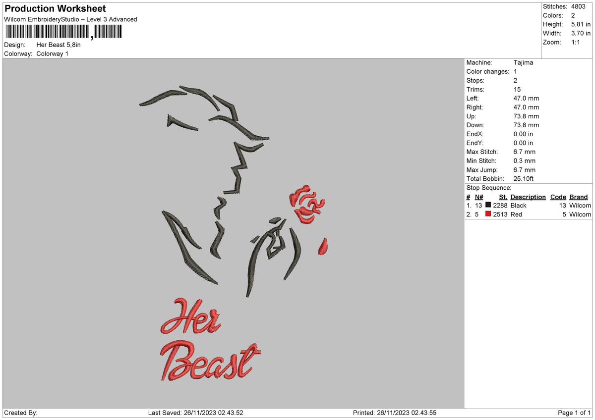 Beast Line Embroidery File 6 sizes