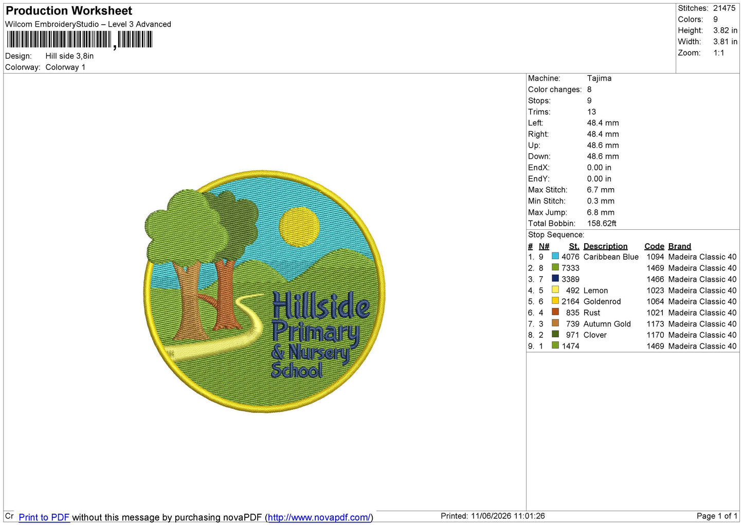 Hill side Embroidery File 6 size