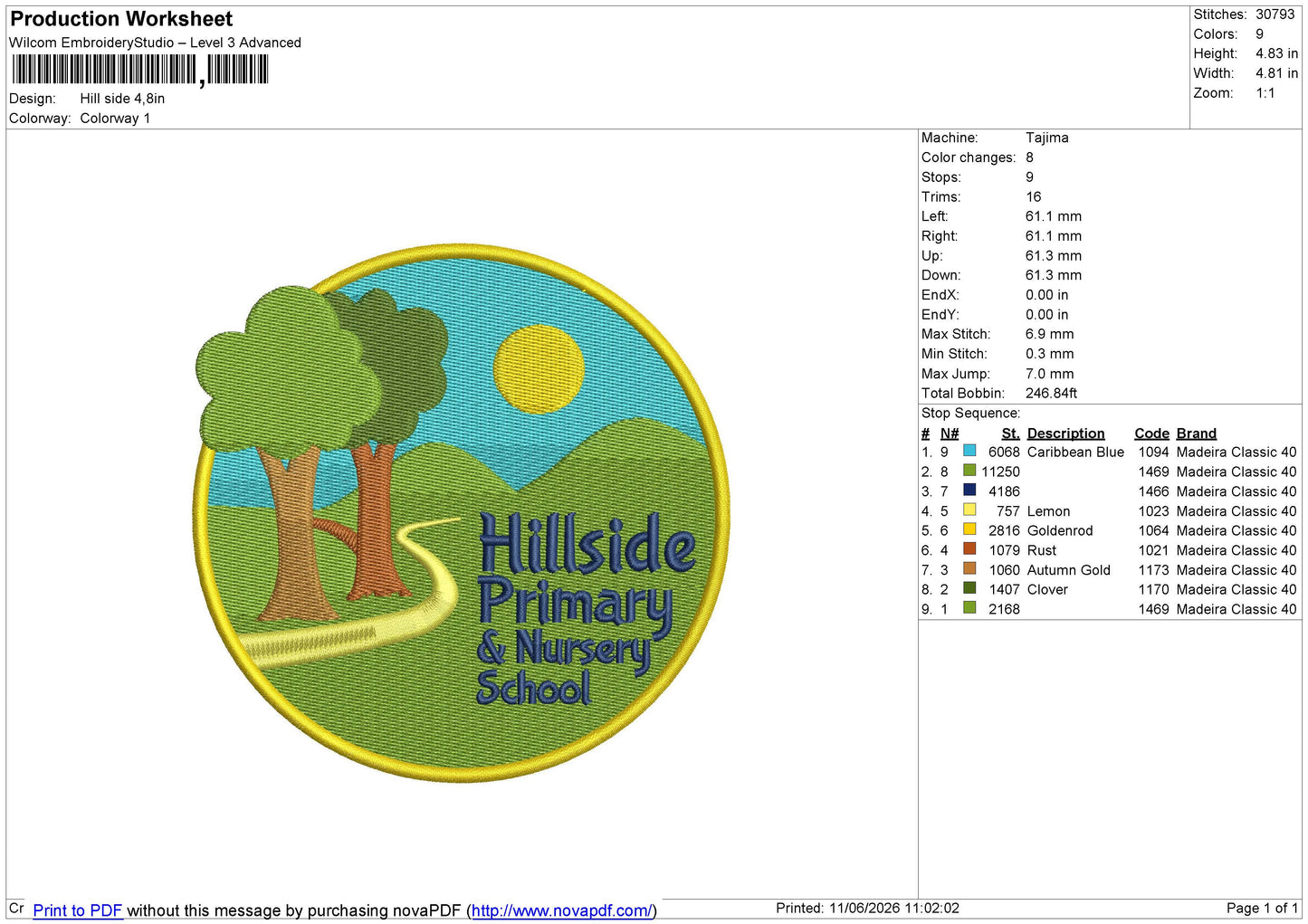 Hill side Embroidery File 6 size