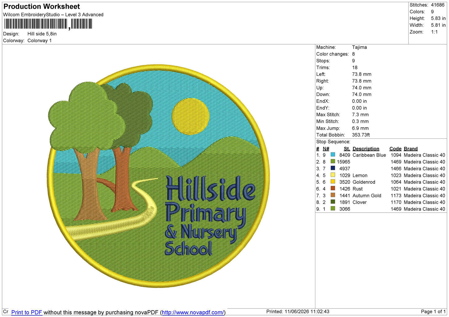 Hill side Embroidery File 6 size