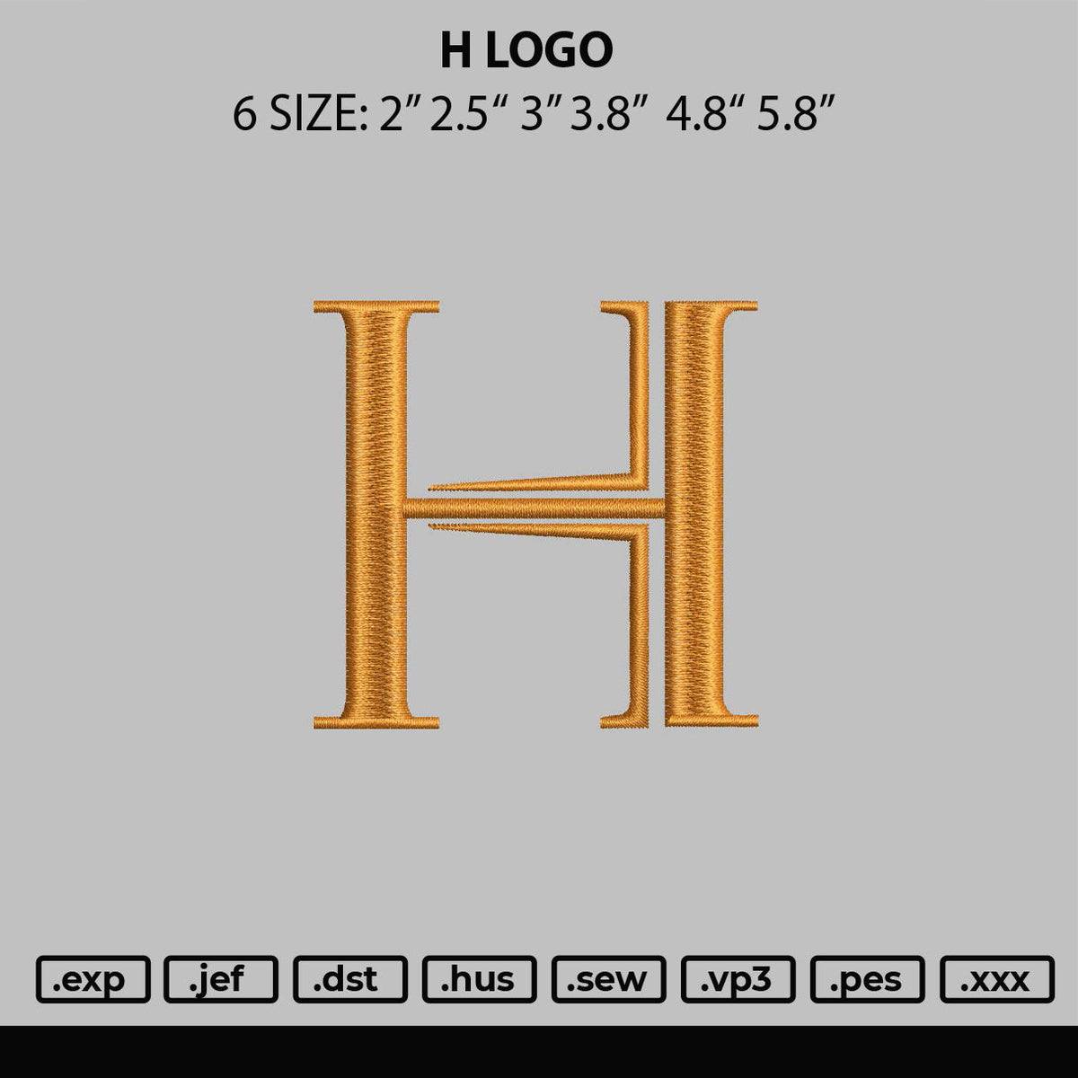 H Logo Embroidery File 6 sizes