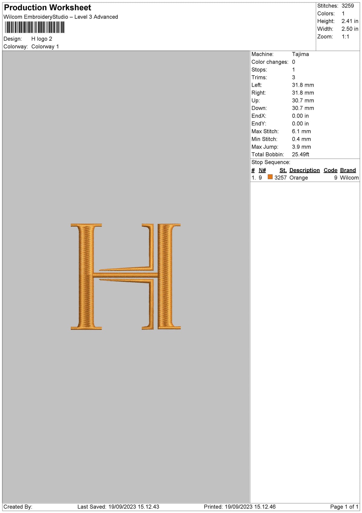 H Logo Embroidery File 6 sizes
