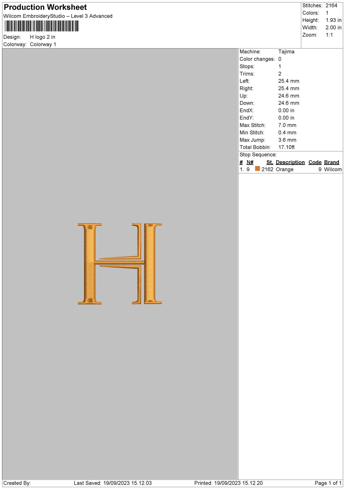 H Logo Embroidery File 6 sizes